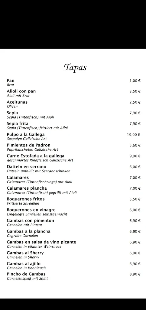 Restaurant Taberna Granada Galicia menu 1
